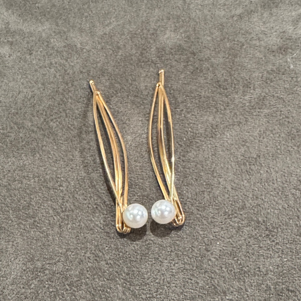 Gold-Tone Pearl Accent Hair Pins - Elegant Pair